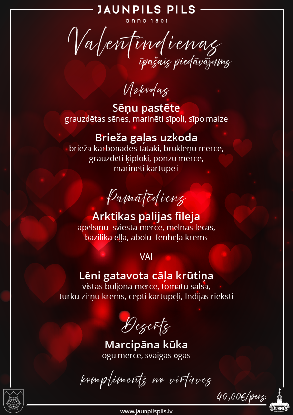 Valentīndienas vakariņas Jaunpils pilī